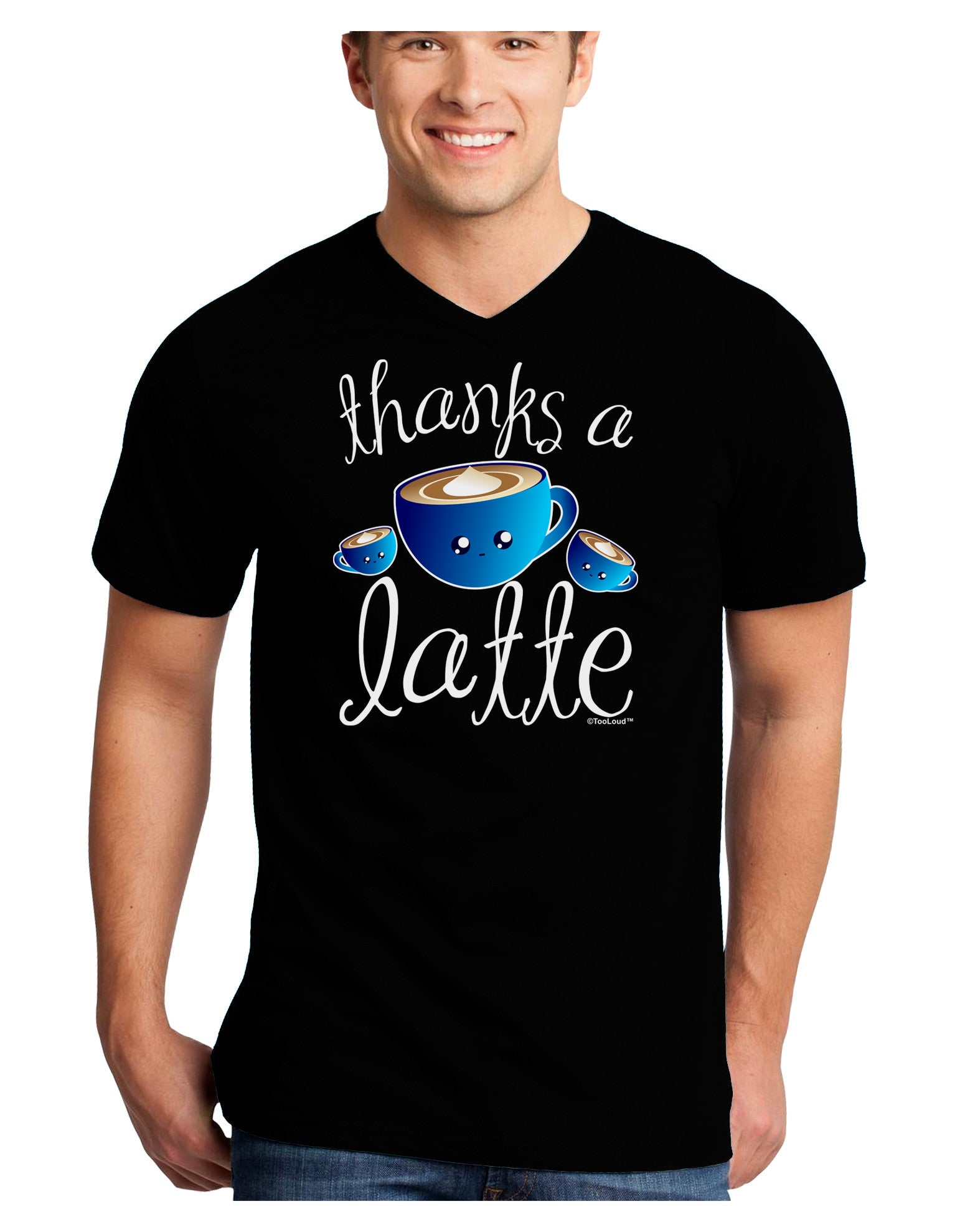 Thanks a Latte - Cute Mug Adult Dark V-Neck T-Shirt-TooLoud-Black-Small-Davson Sales
