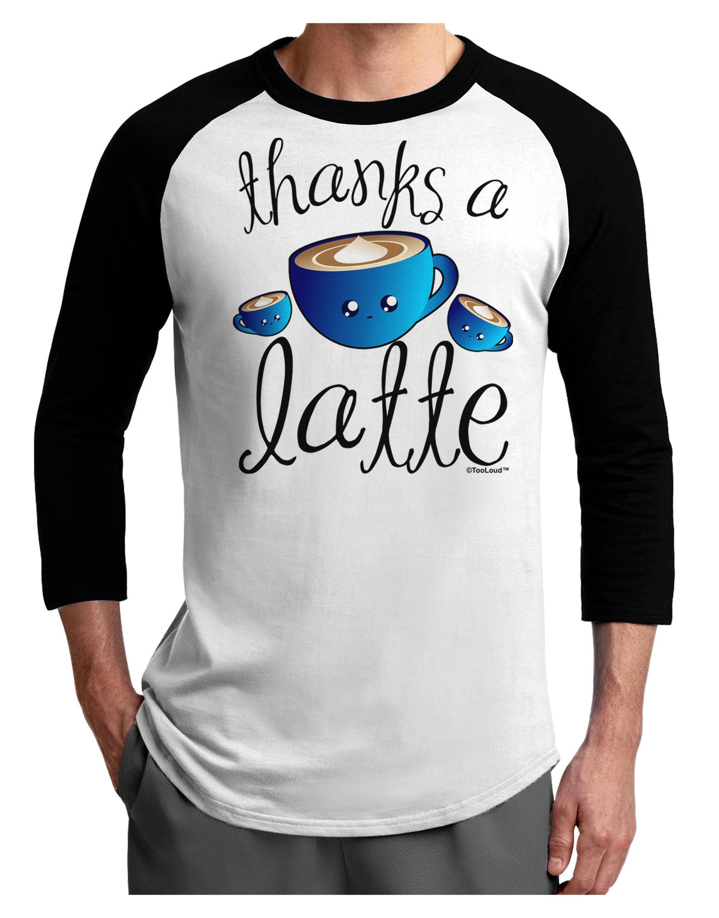 Thanks a Latte - Cute Mug Adult Raglan Shirt-TooLoud-White-Black-X-Small-Davson Sales