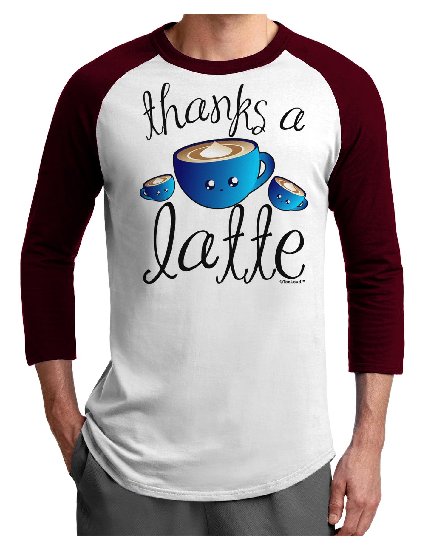 Thanks a Latte - Cute Mug Adult Raglan Shirt-TooLoud-White-Cardinal-X-Small-Davson Sales