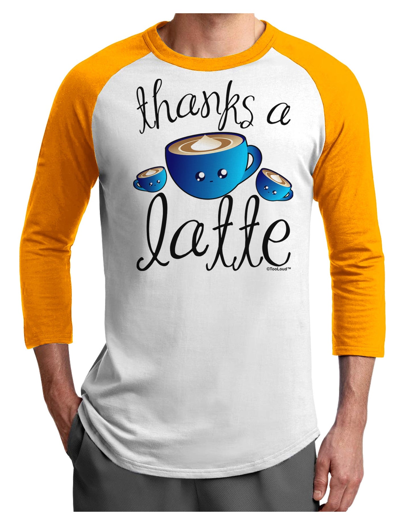 Thanks a Latte - Cute Mug Adult Raglan Shirt-TooLoud-White-Gold-X-Small-Davson Sales