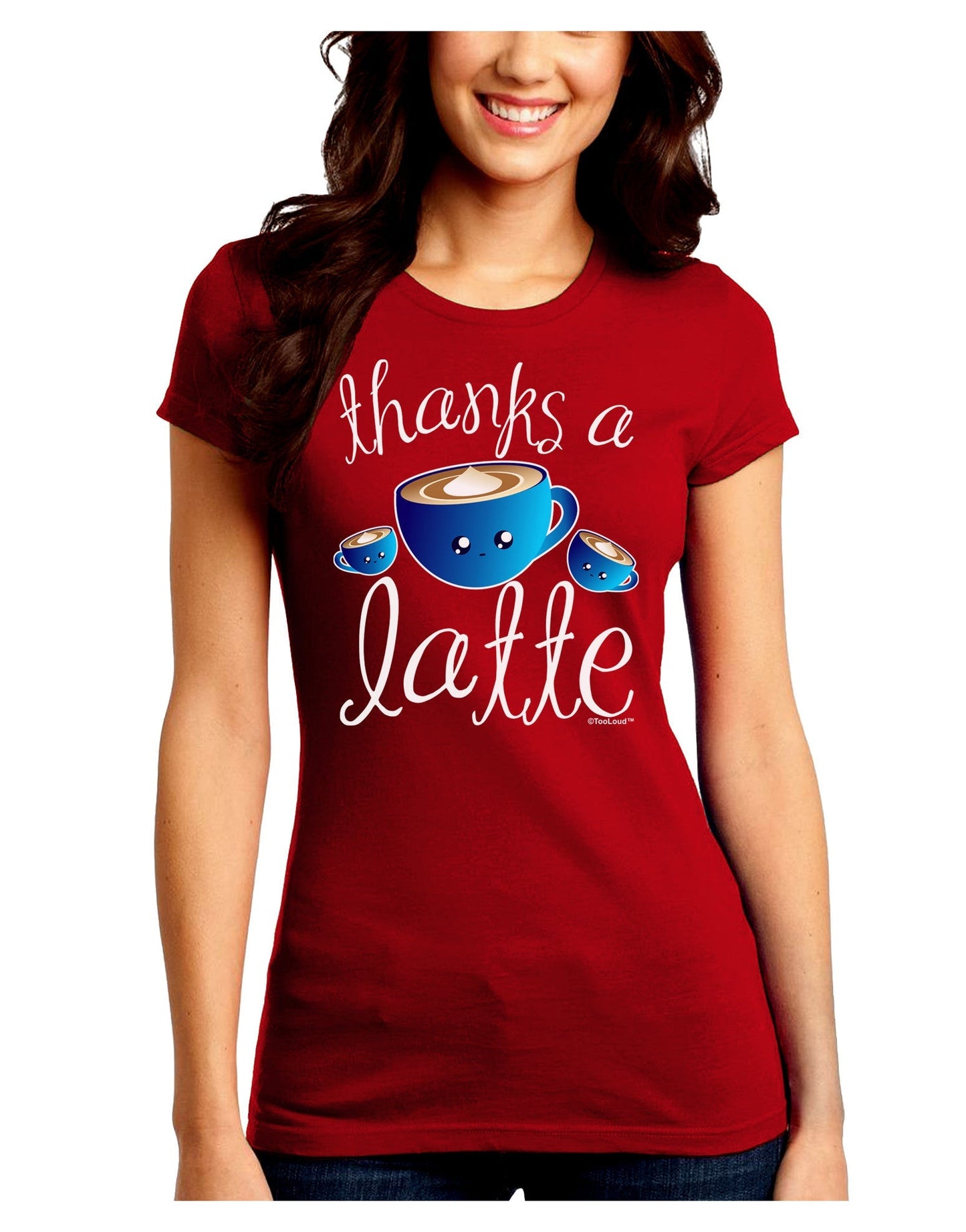 Thanks a Latte - Cute Mug Juniors Crew Dark T-Shirt-T-Shirts Juniors Tops-TooLoud-Red-Juniors Fitted Small-Davson Sales