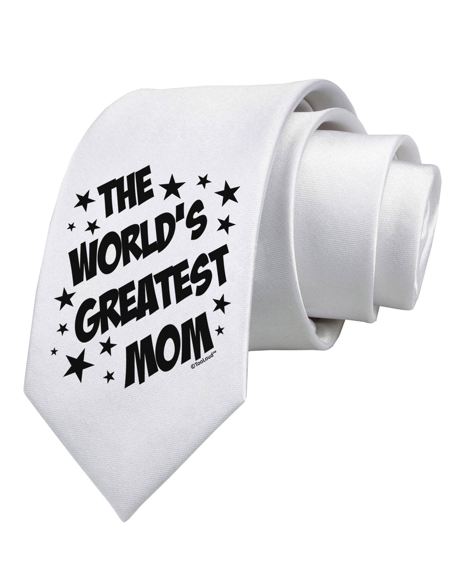 The World's Greatest Mom - Superhero Style Printed White Necktie by TooLoud