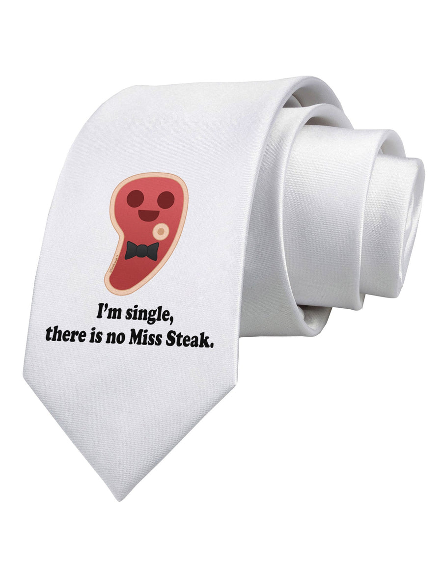 There Is No Miss Steak Printed White Necktie by TooLoud