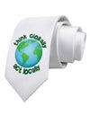 Think Globally Act Locally - Globe Printed White Necktie