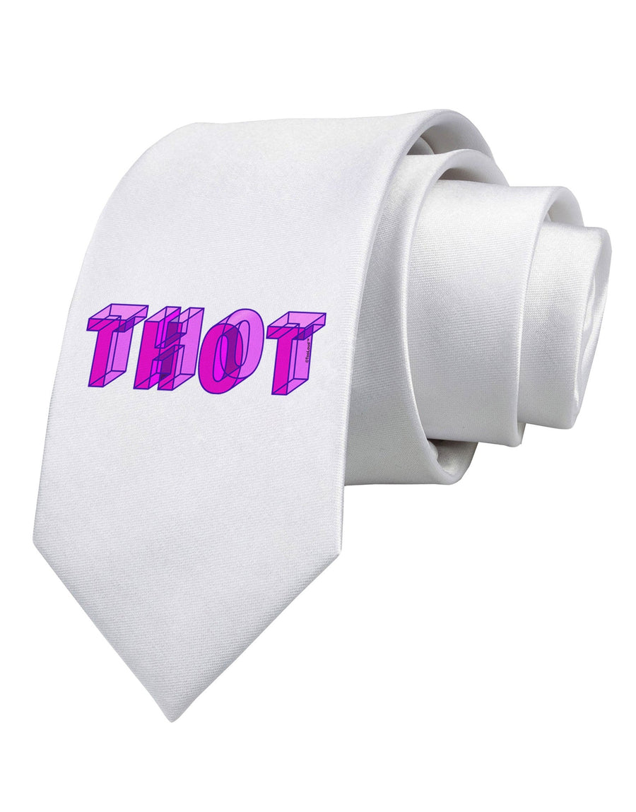 THOT Artistic Text Printed White Necktie