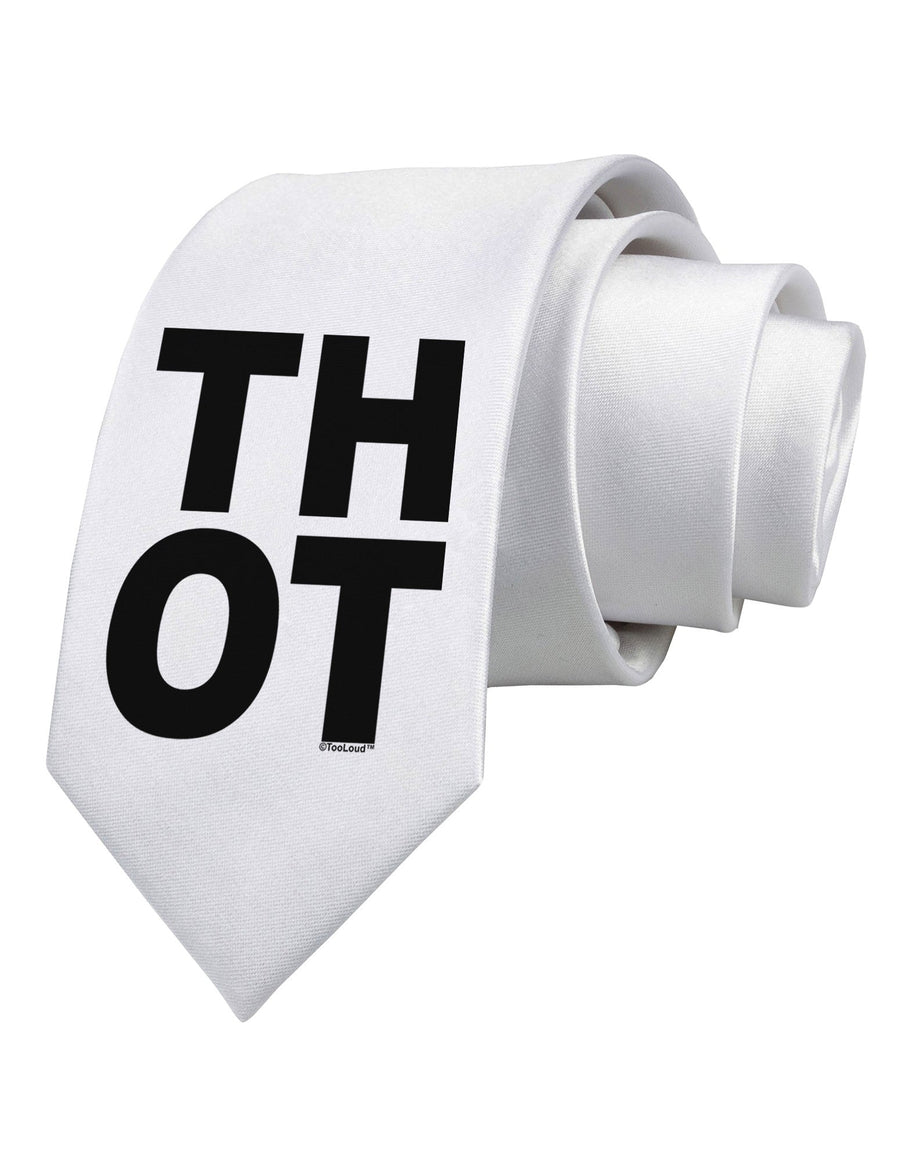 THOT Bold Text Printed White Necktie