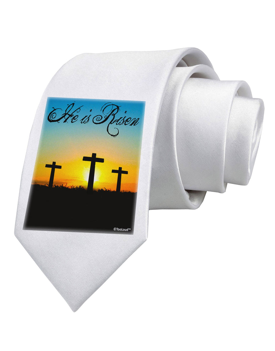 Three Crosses Sunrise - He Is Risen Printed White Necktie by TooLoud