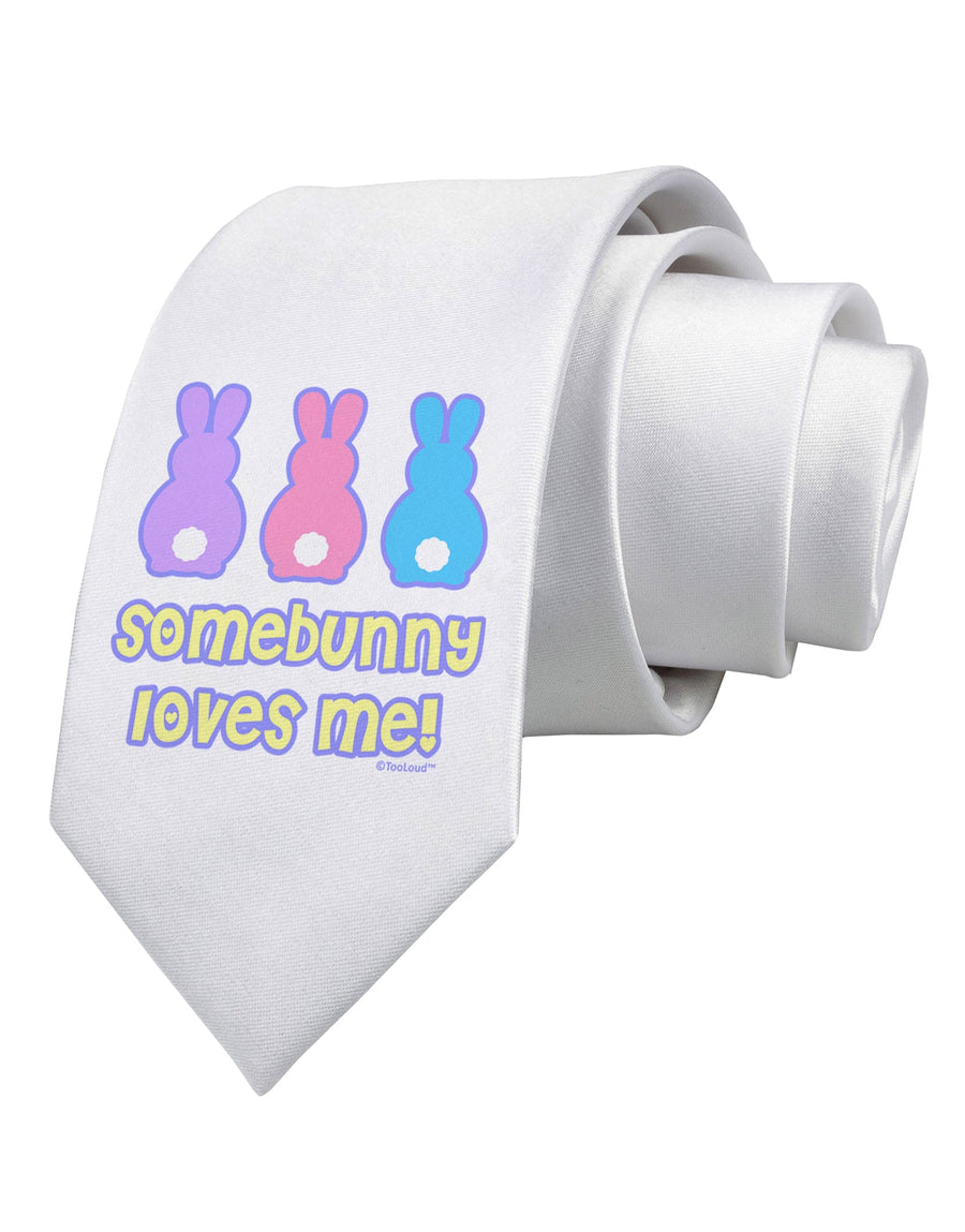 Three Easter Bunnies - Somebunny Loves Me Printed White Necktie by TooLoud