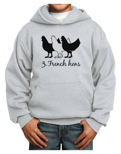 Three French Hens Text Youth Hoodie Pullover Sweatshirt-Youth Hoodie-TooLoud-Ash-XS-Davson Sales