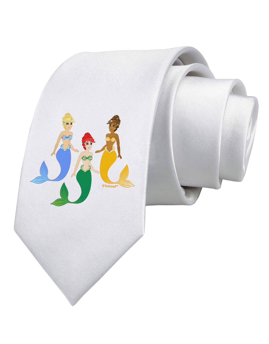 Three Mermaids Printed White Necktie