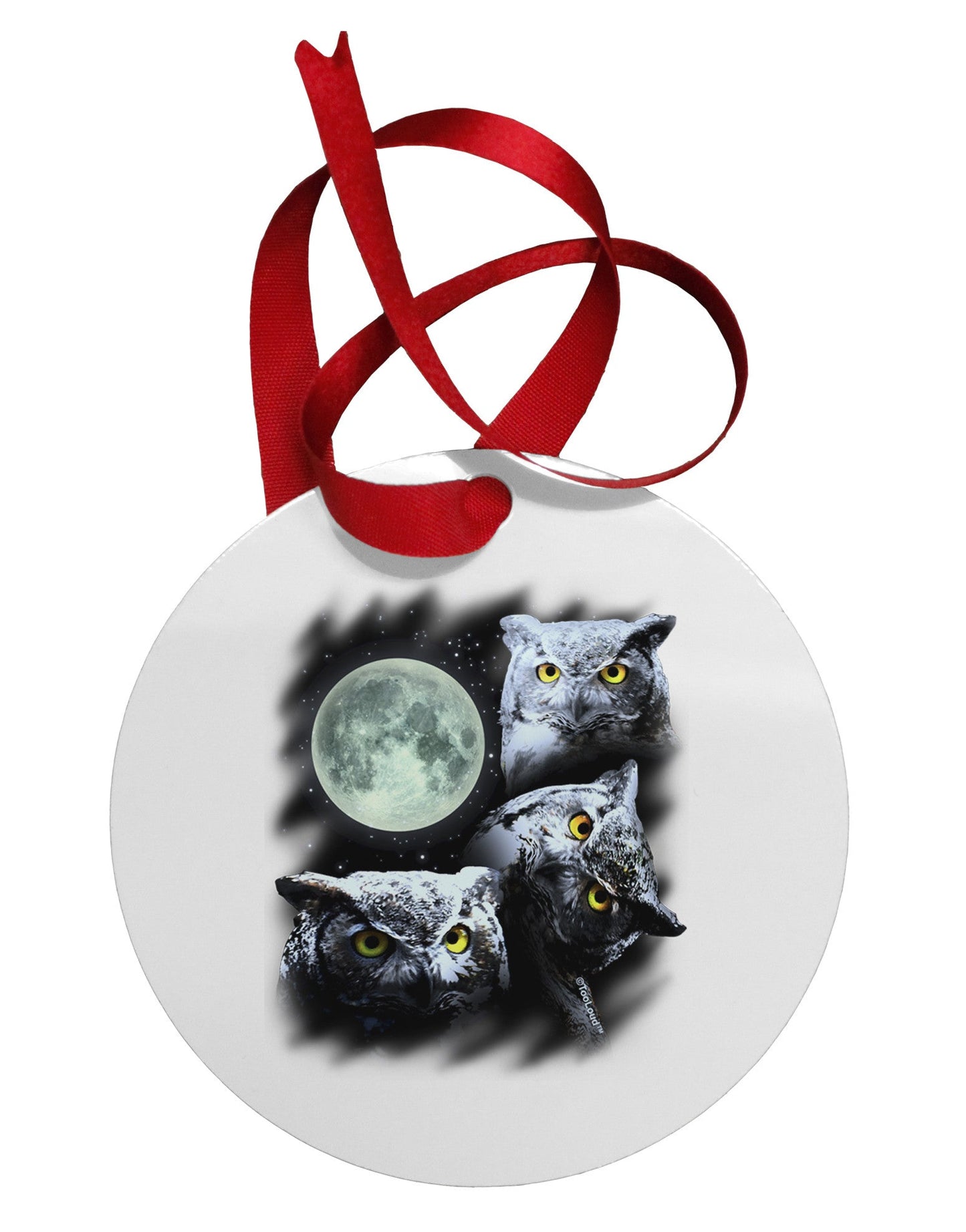 Three Owls and Moon Circular Metal Ornament-Ornament-TooLoud-White-Davson Sales