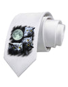 Three Owls and Moon Printed White Necktie