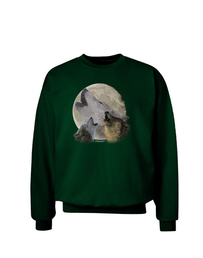 Three Wolves Howling at the Moon Adult Dark Sweatshirt by TooLoud-Sweatshirts-TooLoud-Deep-Forest-Green-Small-Davson Sales