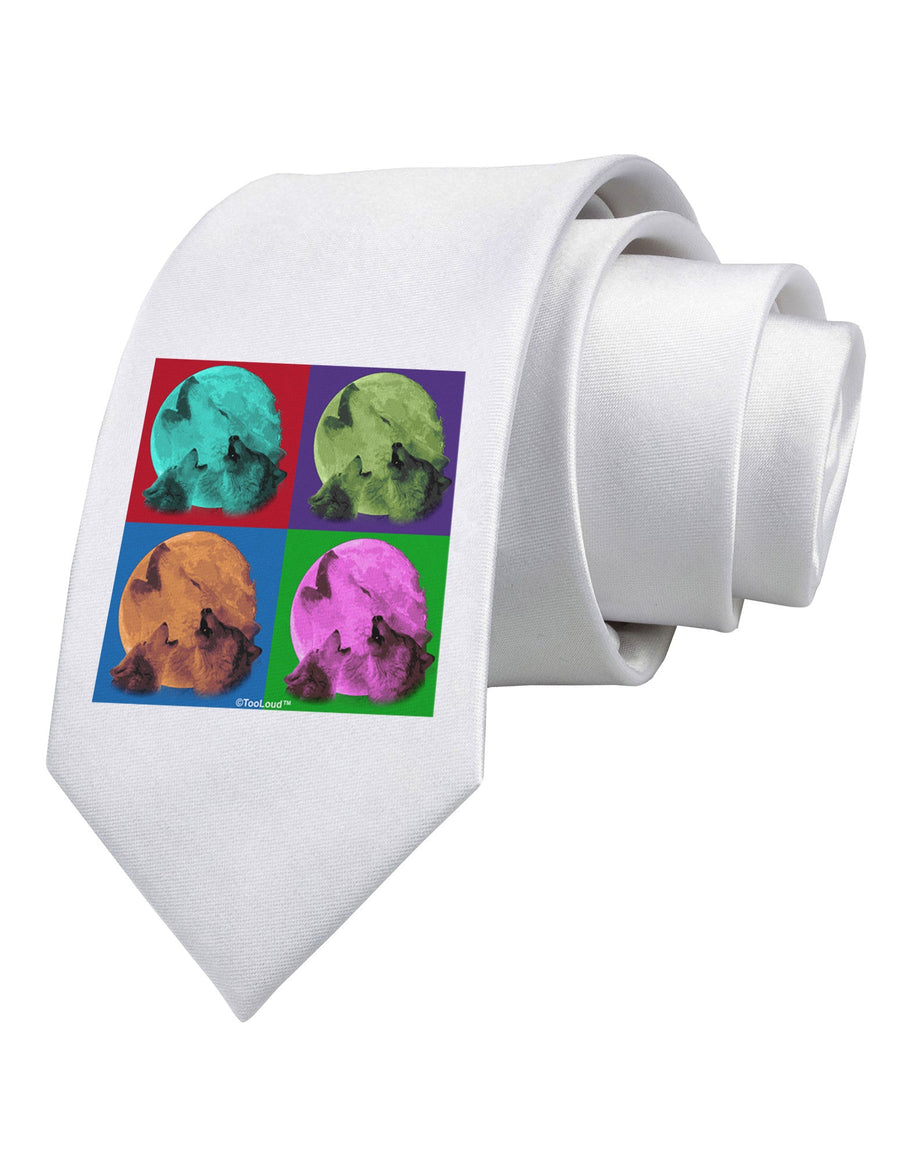 Three Wolves Howling - Pop-Art #1 Printed White Necktie by TooLoud