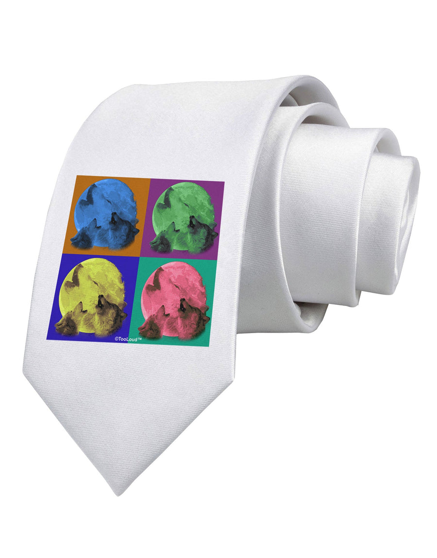 Three Wolves Howling - Pop-Art #2 Printed White Necktie by TooLoud