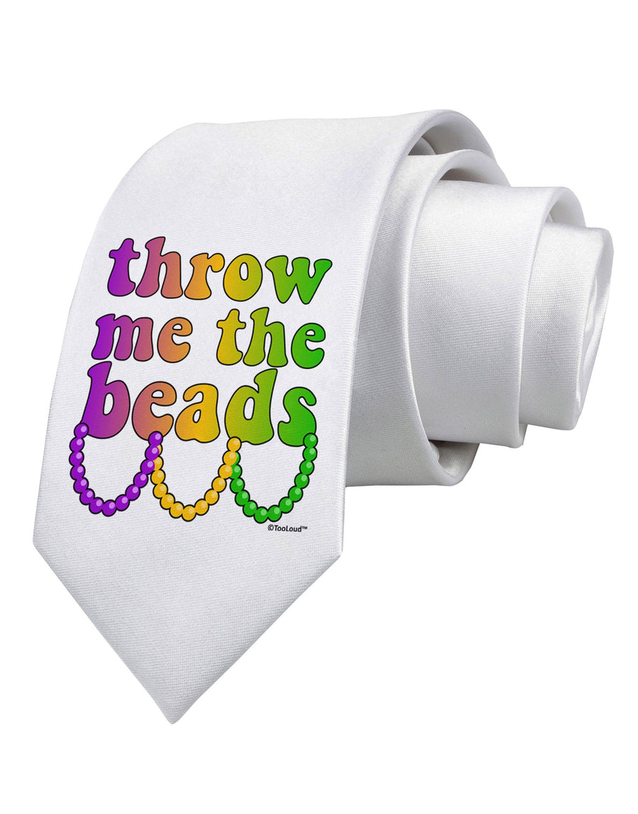 Throw Me The Beads - Mardi Gras Printed White Necktie by TooLoud