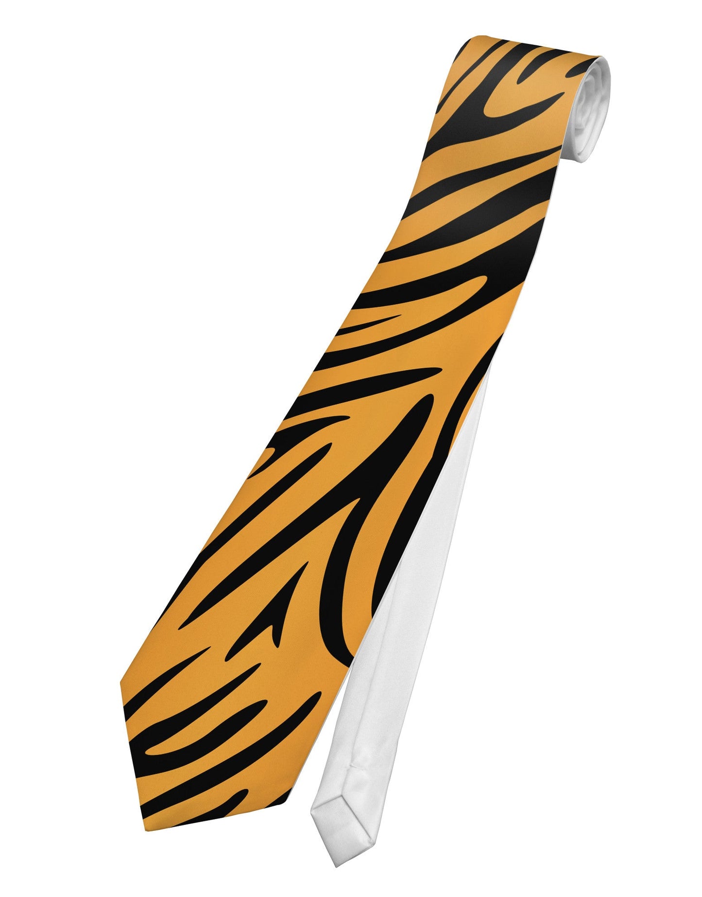 Tiger Print Printed White Necktie All Over Print
