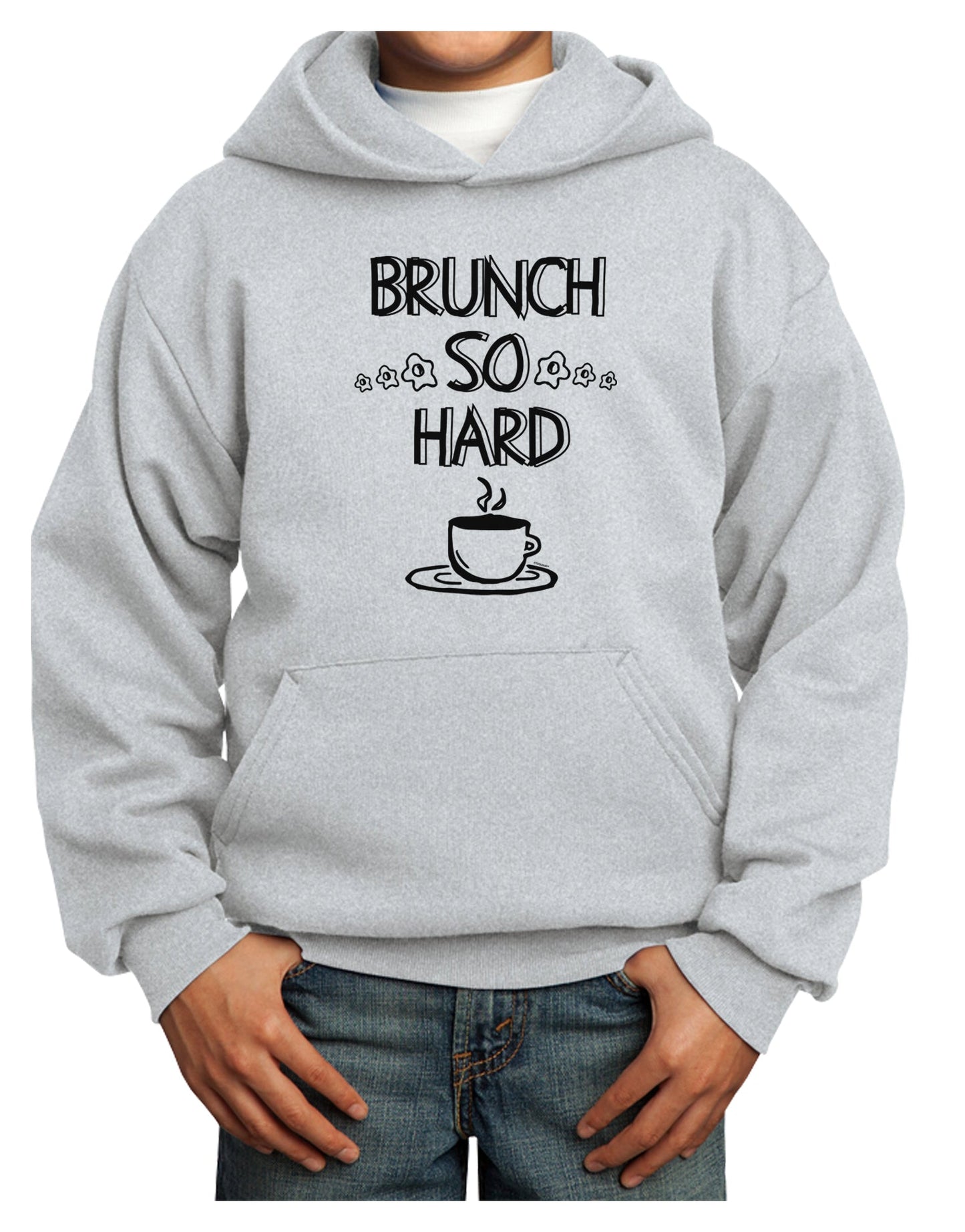 TooLoud Brunch So Hard Eggs and Coffee Youth Hoodie Pullover Sweatshirt-Youth Hoodie-TooLoud-Ash-XS-Davson Sales