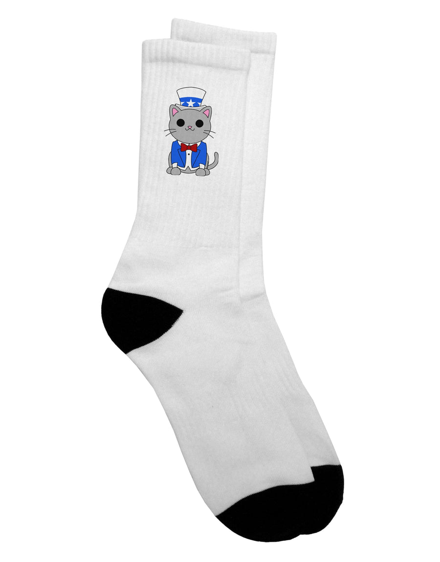 TooLoud presents the exquisite Patriotic Cat Adult Crew Socks - A Perfect Blend of Style and Patriotism-Socks-TooLoud-White-Ladies-4-6-Davson Sales