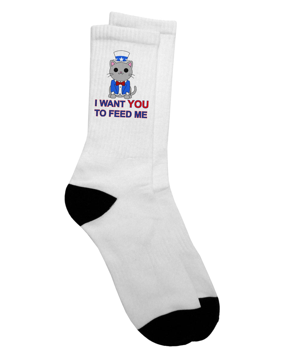 TooLoud presents the Patriotic Cat I Want You Adult Crew Socks - A Perfect Blend of Patriotism and Style-Socks-TooLoud-White-Ladies-4-6-Davson Sales