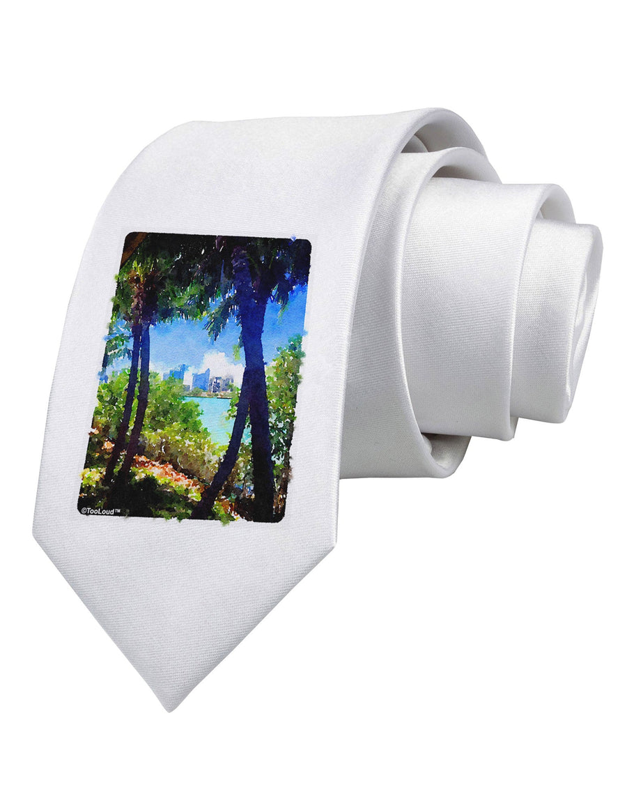 TooLoud Tropical Skyline Printed White Necktie