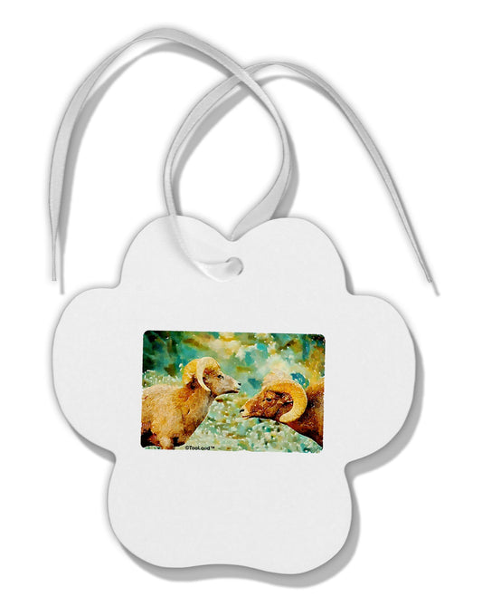 TooLoud Two Bighorn Rams Watercolor Paw Print Shaped Ornament-Ornament-TooLoud-White-Davson Sales