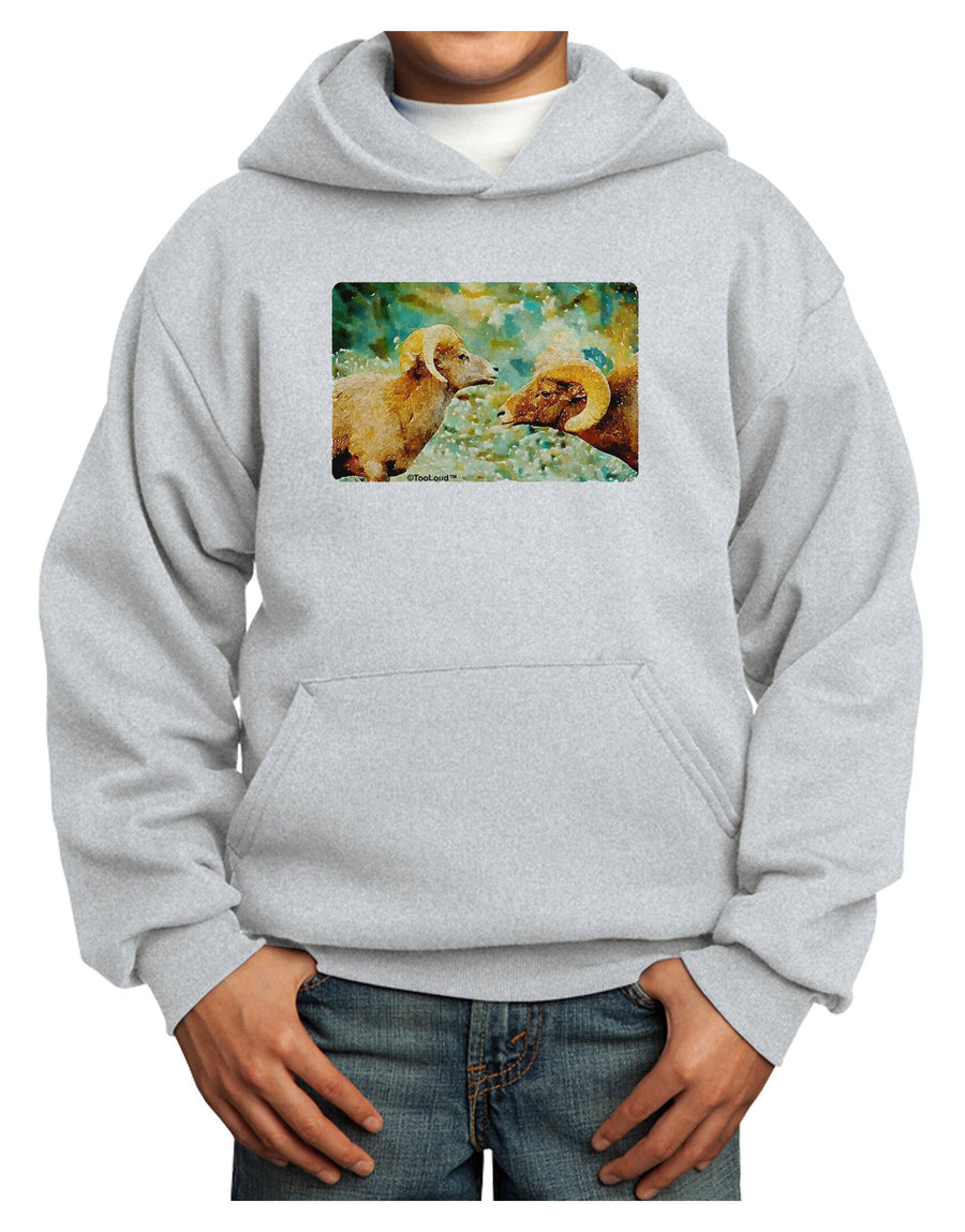 TooLoud Two Bighorn Rams Watercolor Youth Hoodie Pullover Sweatshirt-Youth Hoodie-TooLoud-White-XS-Davson Sales