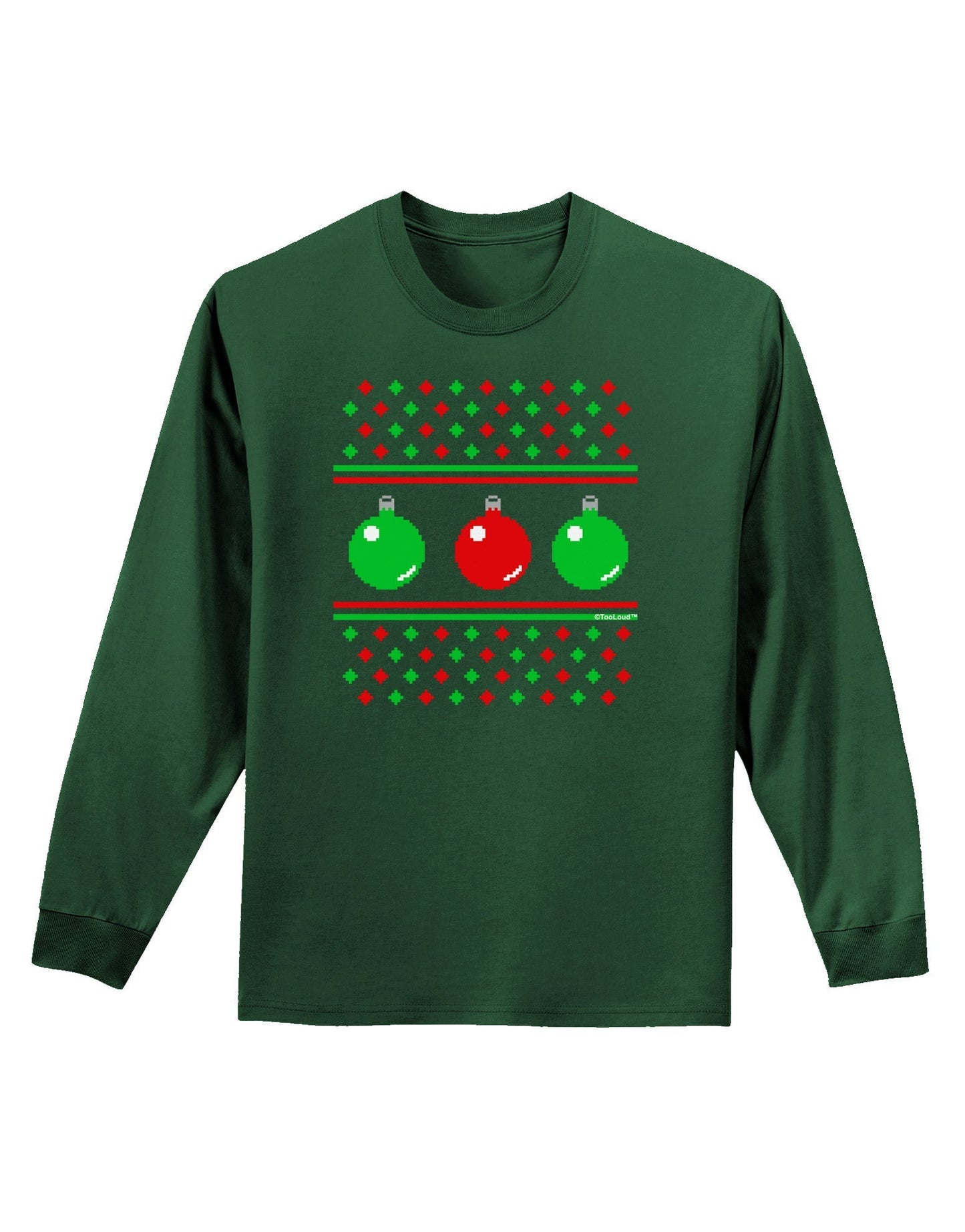 TooLoud Ugly Christmas Sweater Ornaments Adult Long Sleeve Dark T-Shirt-Ornament-TooLoud-Dark-Green-Small-Davson Sales