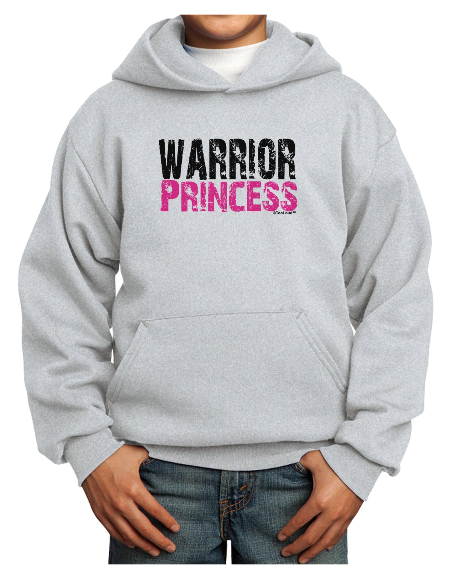 TooLoud Warrior Princess Pink Youth Hoodie Pullover Sweatshirt-Youth Hoodie-TooLoud-Ash-XS-Davson Sales