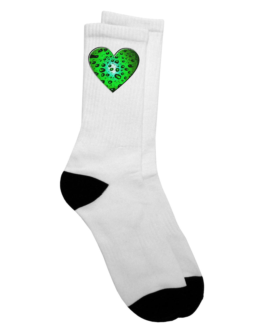 TooLoud Water Droplet Heart Green Adult Crew Socks - Elevate Your Style-Socks-TooLoud-White-Ladies-4-6-Davson Sales