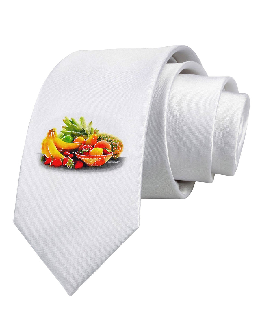 TooLoud Watercolor Fruit Bowl 1 Printed White Necktie