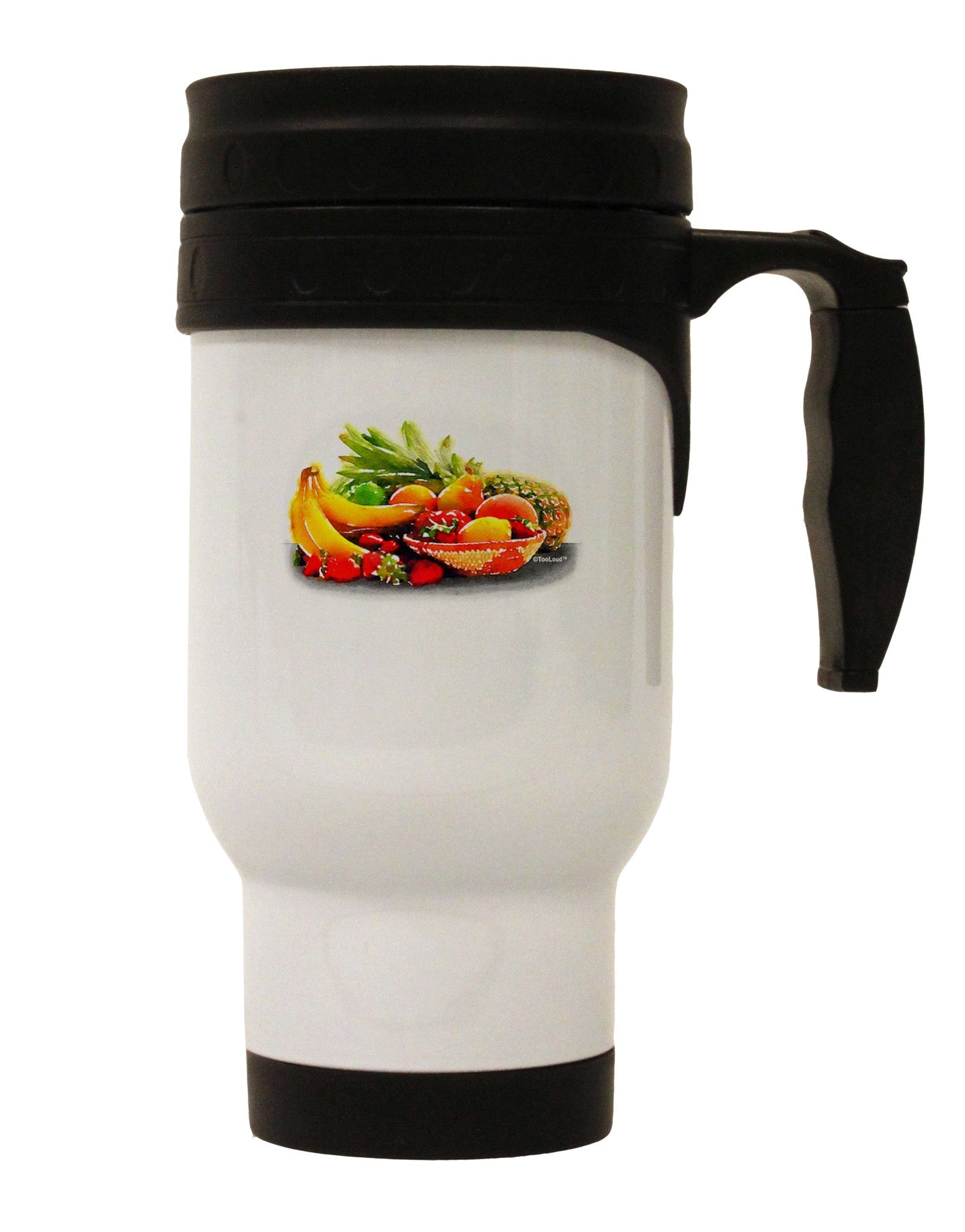 TooLoud Watercolor Fruit Bowl 1 Stainless Steel 14oz Travel Mug-Travel Mugs-TooLoud-White-Davson Sales