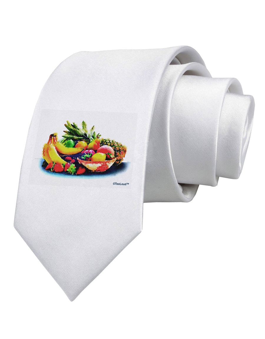 TooLoud Watercolor Fruit Bowl 3 Printed White Necktie