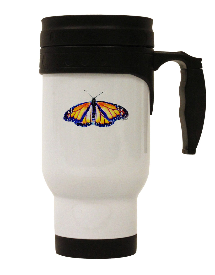 TooLoud Watercolor Monarch Butterfly Stainless Steel 14oz Travel Mug-Travel Mugs-TooLoud-White-Davson Sales