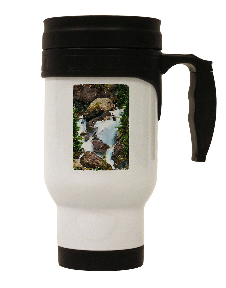 TooLoud Waterfall Watercolor Stainless Steel 14oz Travel Mug-Travel Mugs-TooLoud-White-Davson Sales