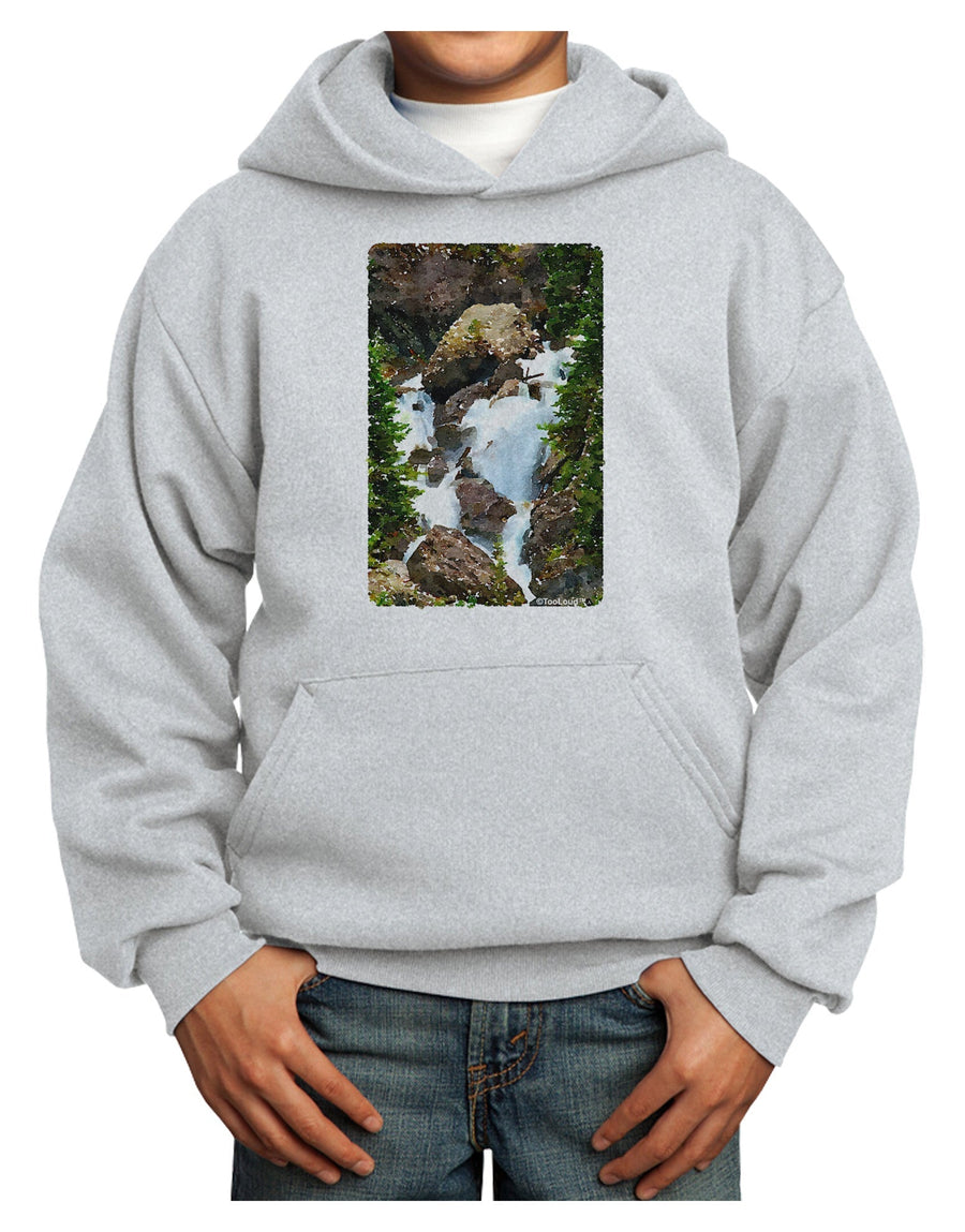 TooLoud Waterfall Watercolor Youth Hoodie Pullover Sweatshirt-Youth Hoodie-TooLoud-White-XS-Davson Sales