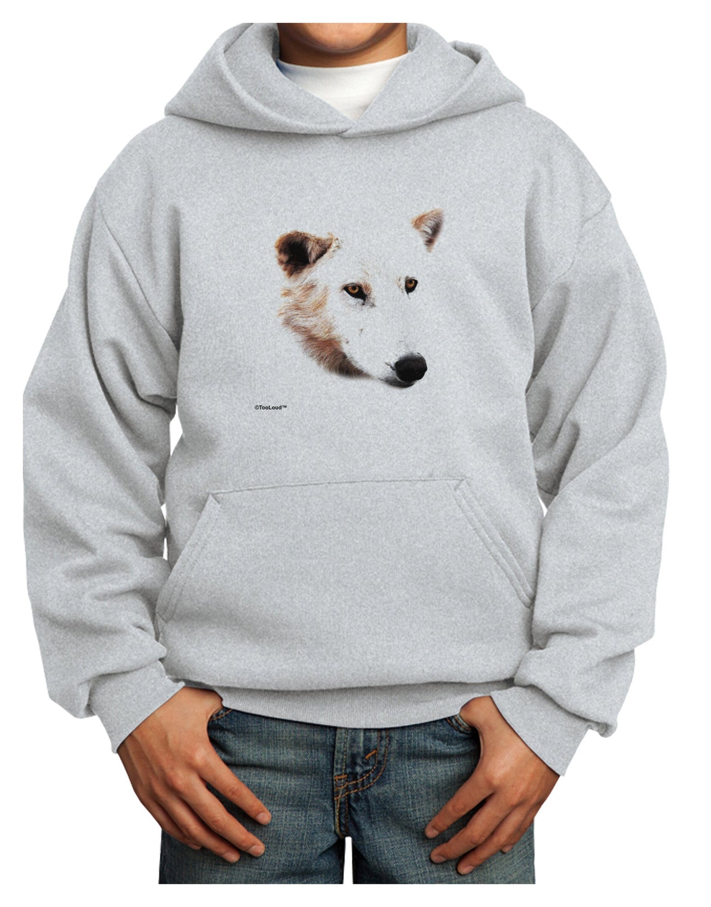 TooLoud White Wolf Head Cutout Youth Hoodie Pullover Sweatshirt-Youth Hoodie-TooLoud-Ash-XS-Davson Sales