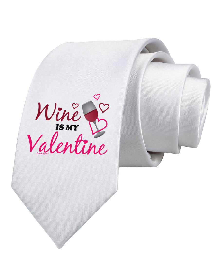 TooLoud Wine Is My Valentine Printed White Necktie