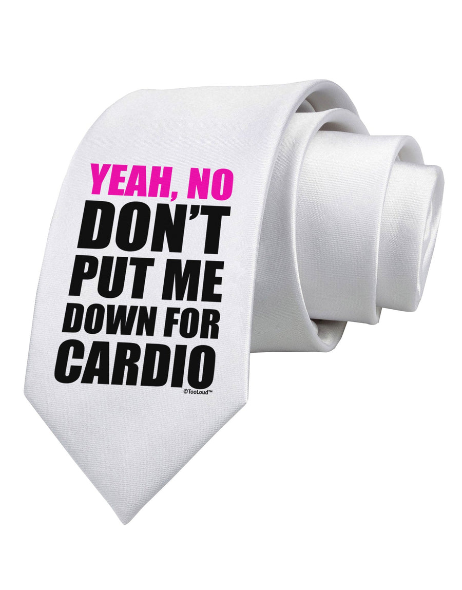 TooLoud Yeah No Don't Put Me Down For Cardio Printed White Necktie