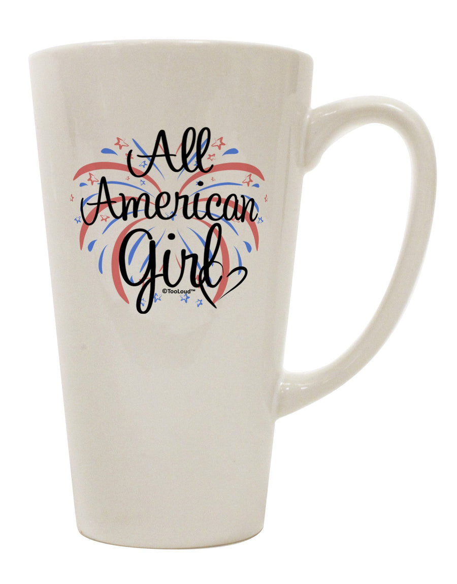 TooLoud's Expertly Crafted 16 Ounce Conical Latte Coffee Mug - Celebrate the All American Girl with Fireworks and Heart Design-Conical Latte Mug-TooLoud-White-Davson Sales