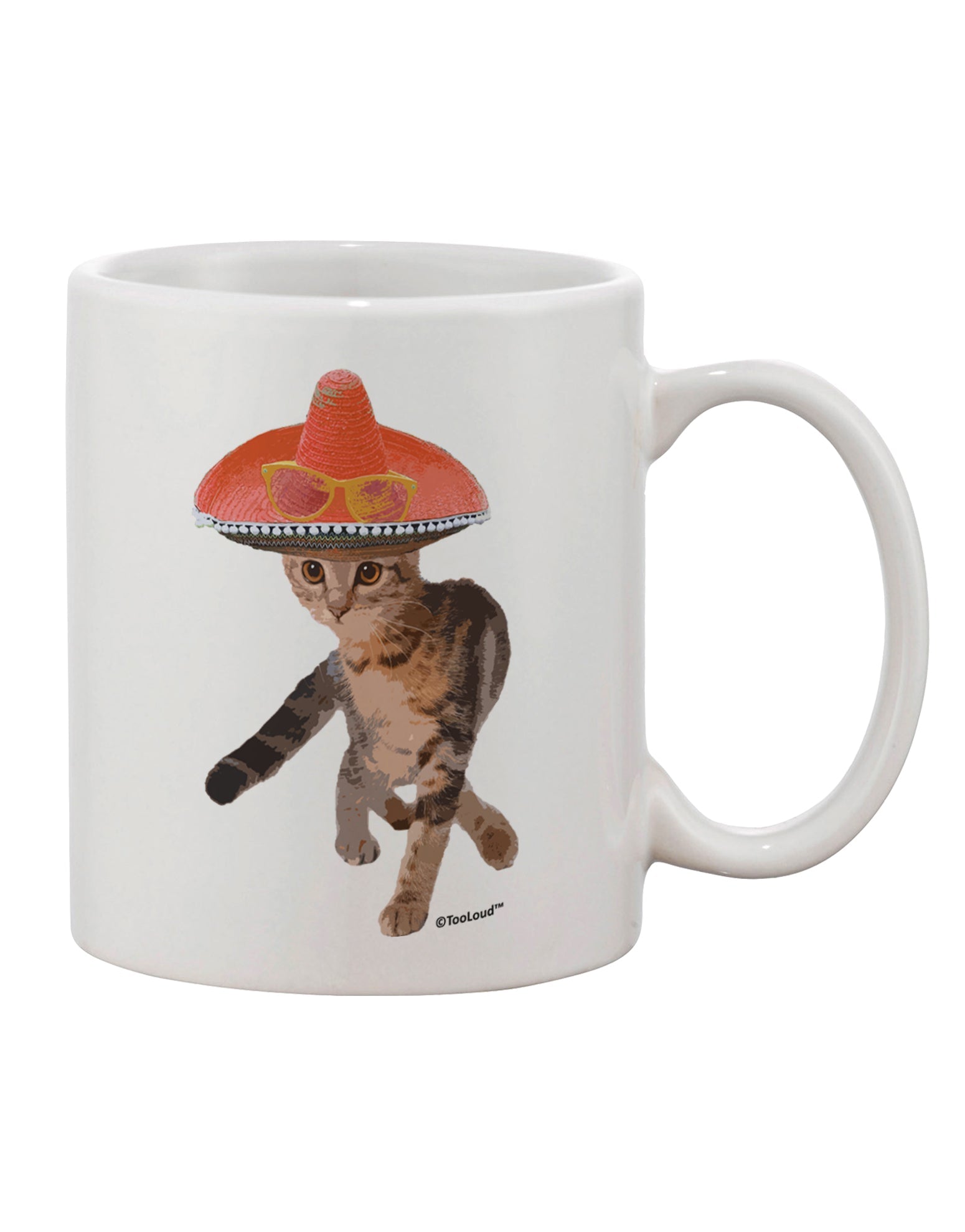 TooLoud's Expertly Crafted Cat with Sombrero and Sunglasses Printed 11 oz Coffee Mug - Perfect for Beverage Enthusiasts-11 OZ Coffee Mug-TooLoud-White-Davson Sales