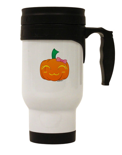 TooLoud's Expertly Crafted Kyu-T Face Pumpkin Stainless Steel 14 OZ Travel Mug - Perfect for All Your Beverage Needs-Travel Mugs-TooLoud-White-Davson Sales