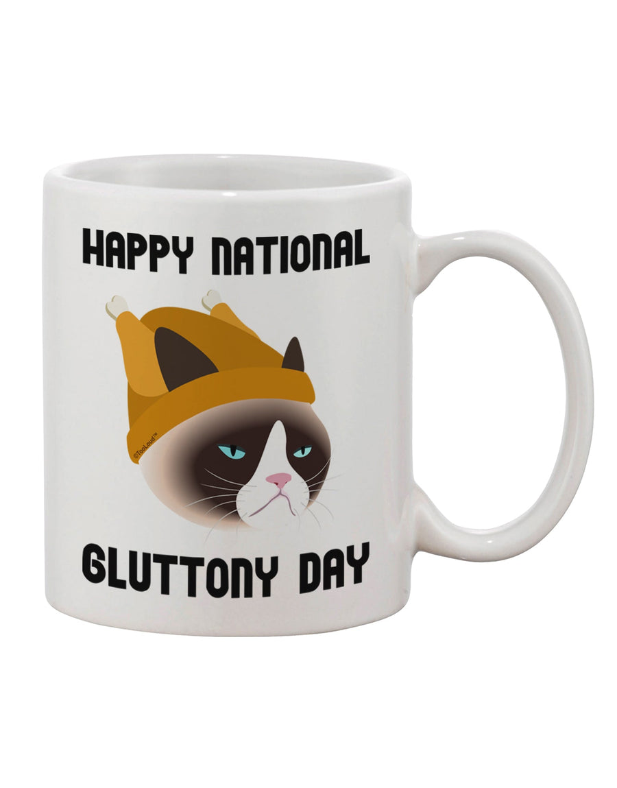 TooLoud's Exquisite Gluttony Day Disgruntled Cat Printed 11 oz Coffee Mug - Perfect for Discerning Drinkware Enthusiasts-11 OZ Coffee Mug-TooLoud-White-Davson Sales