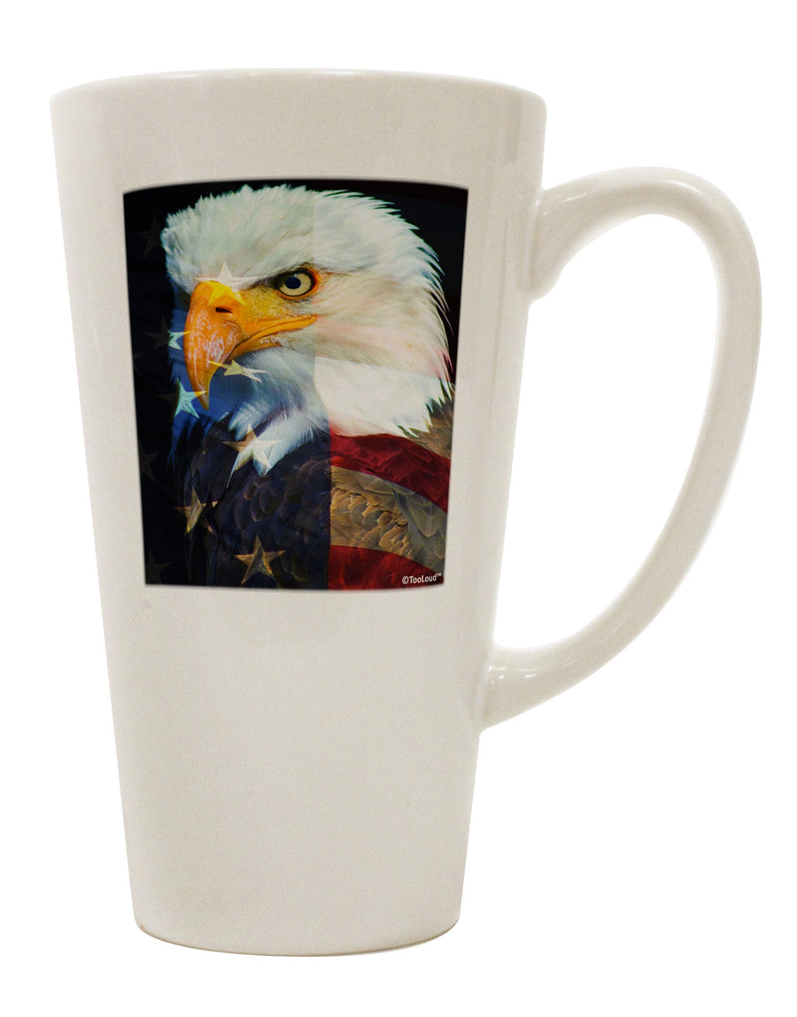 TooLoud's Exquisite Patriotic Bald Eagle - American Flag 16 Ounce Conical Latte Coffee Mug - Perfect for Discerning Drinkware Enthusiasts-Conical Latte Mug-TooLoud-White-Davson Sales