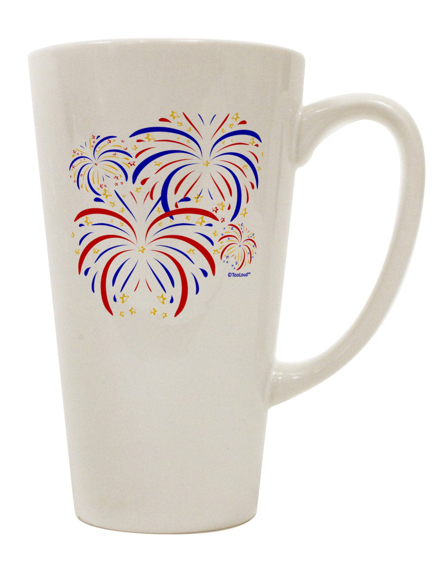 TooLoud's Exquisite Patriotic Fireworks with Bursting Stars 16 Ounce Conical Latte Coffee Mug - Perfect for Drinkware Enthusiasts-Conical Latte Mug-TooLoud-White-Davson Sales