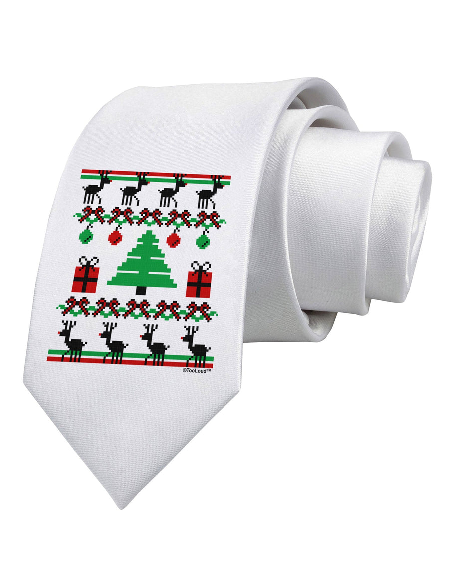 Tree with Gifts Ugly Christmas Sweater Printed White Necktie