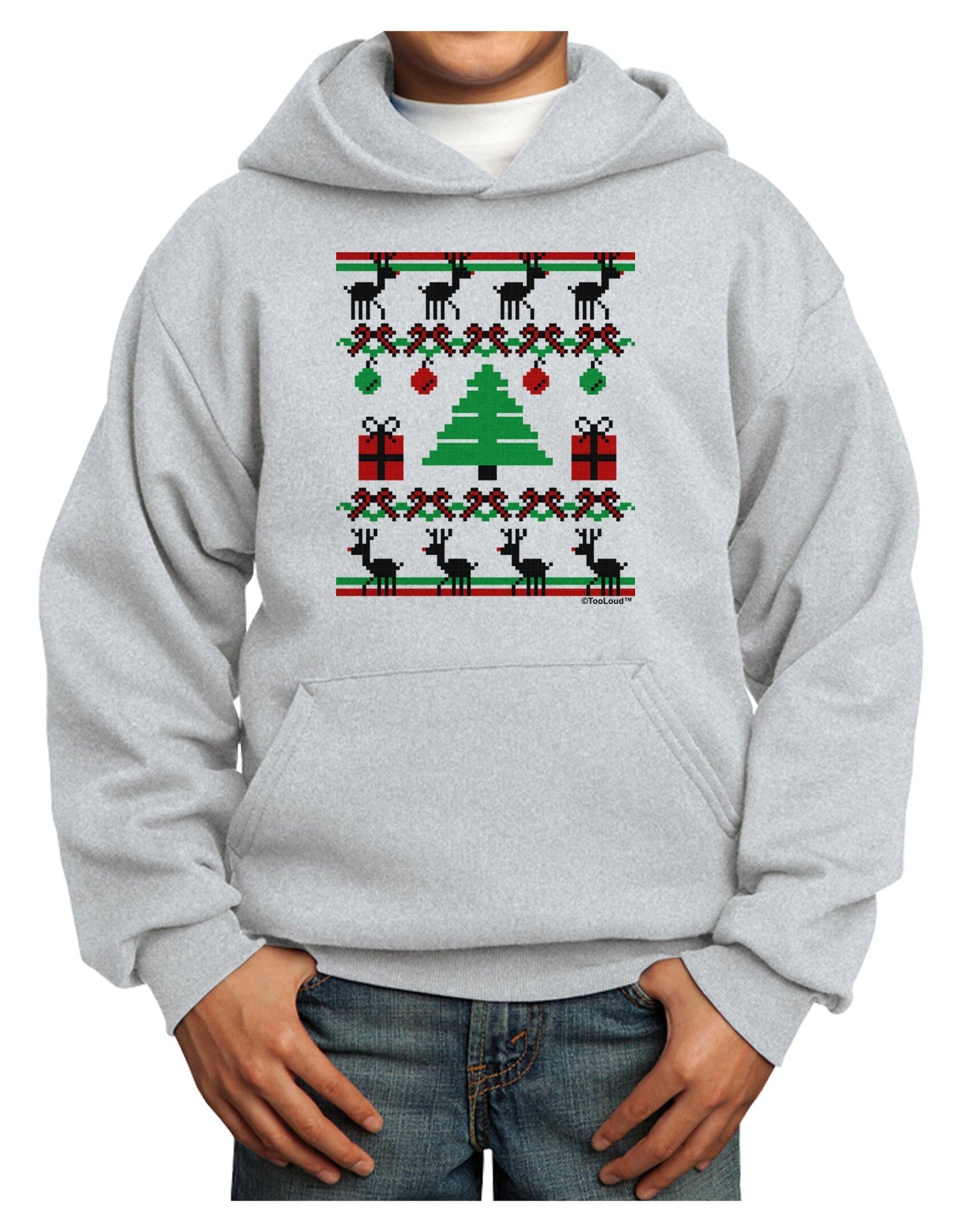 Tree with Gifts Ugly Christmas Sweater Youth Hoodie Pullover Sweatshirt-Youth Hoodie-TooLoud-Ash-XS-Davson Sales