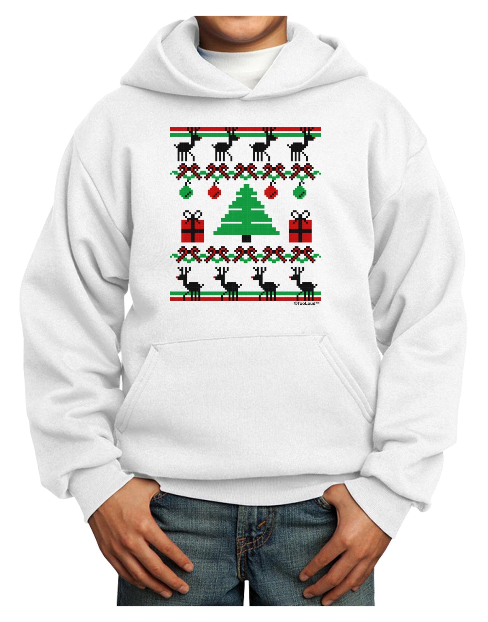 Tree with Gifts Ugly Christmas Sweater Youth Hoodie Pullover Sweatshirt-Youth Hoodie-TooLoud-White-XS-Davson Sales