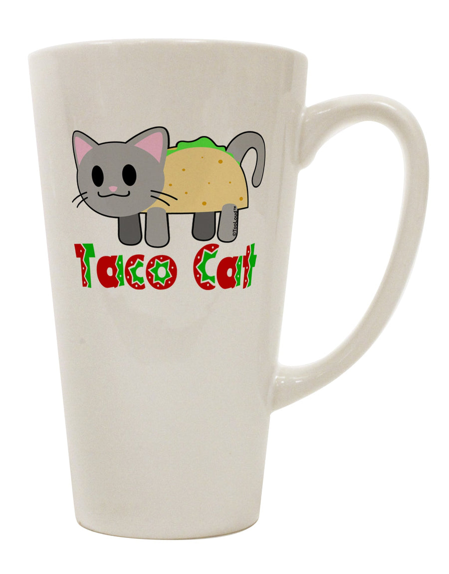 Trendy and Whimsical Taco Cat Design Text 16 Ounce Conical Latte Coffee Mug - Expertly Crafted by TooLoud-Conical Latte Mug-TooLoud-White-Davson Sales