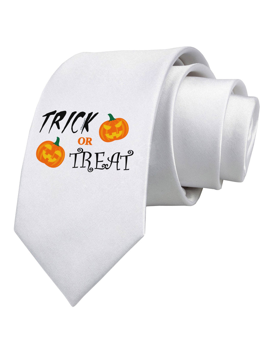 Trick or Treat Pumpkins Printed White Necktie